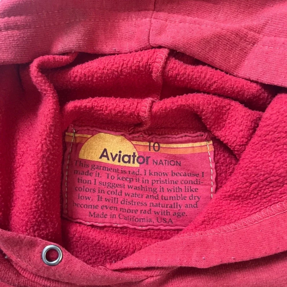 Aviator Nation Kids Red Smiley Face Hoodie Sweatshirt Size 10 California Made